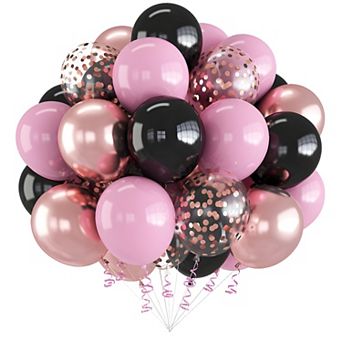 55 pc Pink & Black Balloon Set with Rose Gold Confetti for Wedding Birthday Party Decor