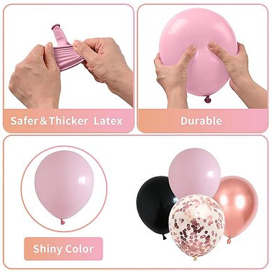 55 Pcs Pink & Black Balloon Set with Rose Gold Confetti for Wedding Birthday Party Decor