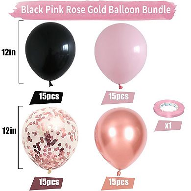 55 Pcs Pink & Black Balloon Set with Rose Gold Confetti for Wedding Birthday Party Decor