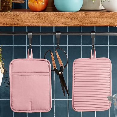 Cheer Collection Ribbed Soft Silicone Pot Holder 2 Pack Set with Cotton Lining and Hanging Loop