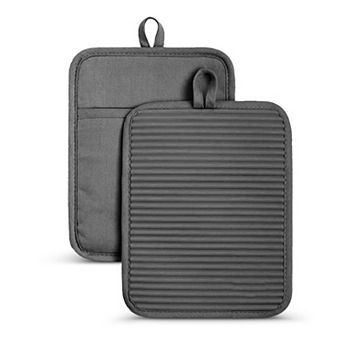 Cheer Collection Ribbed Soft Silicone Pot Holder 2 Pack Set with Cotton Lining and Hanging Loop