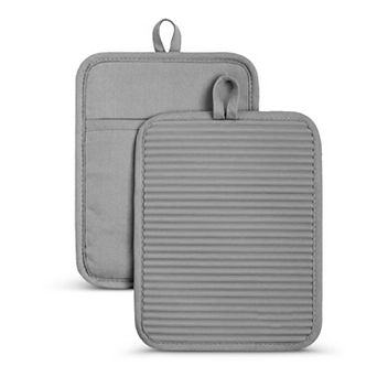 Cheer Collection Ribbed Soft Silicone Pot Holder 2 Pack Set with Cotton Lining and Hanging Loop