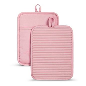 Cheer Collection Ribbed Soft Silicone Pot Holder 2 Pack Set with Cotton Lining and Hanging Loop