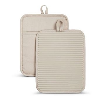 Cheer Collection Ribbed Soft Silicone Pot Holder 2 Pack Set with Cotton Lining and Hanging Loop