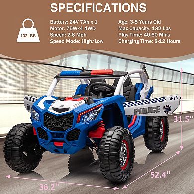 24V Kids 2-Seater Electric Ride-On UTV with Remote Control, 4WD, 4 Shock Absorbers,MP3 Player