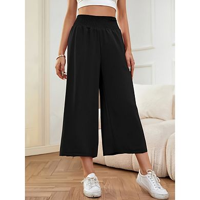 Women's Casual Versatile Cropped Trousers Loose Wide Leg Style With Pockets