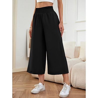 Women's Casual Versatile Cropped Trousers Loose Wide Leg Style With Pockets