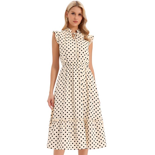 Polka Dot Dress for Women's Summer Ruffle Sleeve Tie V Neck Casual Beach  Vacation Midi Dresses