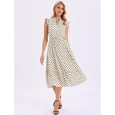 Polka Dot Dress for Women's Summer Ruffle Sleeve Tie V Neck Casual Beach Vacation  Midi Dresses
