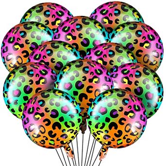 12 pc 18 Inch Neon Rainbow Leopard Foil Balloons Cheetah Theme Birthday Party Balloon Decorations