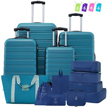 Spinner Luggage Sets of 4 + 9 Storage Bags with TSA Lock