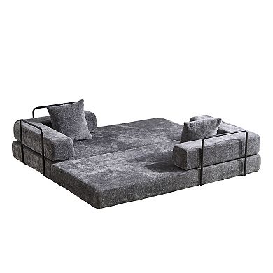 Whisen Chenille Convertible Folding Design Sectional Compression Sofa Floor Futon Couch