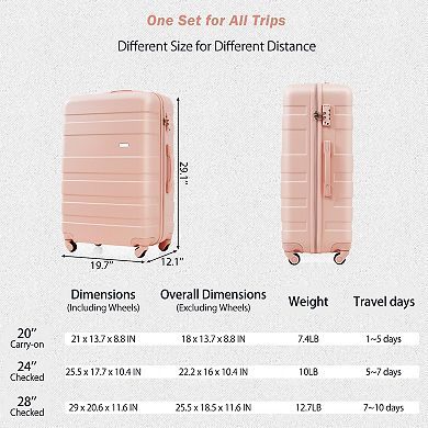 Carry On Luggage Sets of 4 ABS Suitcase with Travel Bag