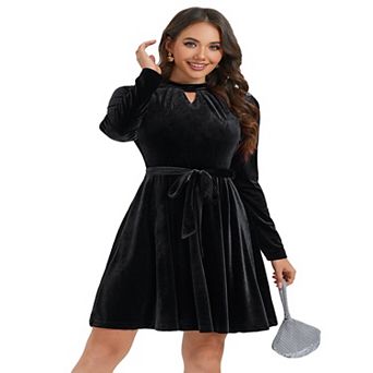 Women's Retro Velvet Long Sleeve dress With Belt Cocktail Party Dress