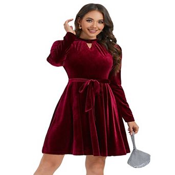 Women's Retro Velvet Long Sleeve dress With Belt Cocktail Party Dress