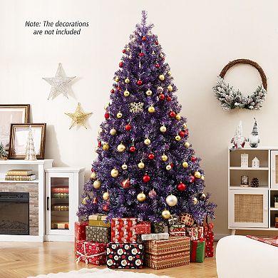 Gymax 7.5 FT Pre-Lit Tinsel Christmas Tree Artificial Xmas Tree w/ 1300 Lush Branch Tips