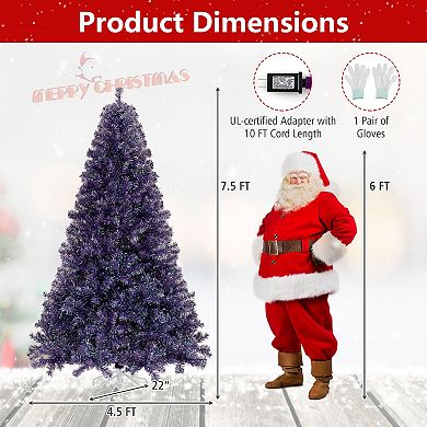 Gymax 7.5 FT Pre-Lit Tinsel Christmas Tree Artificial Xmas Tree w/ 1300 Lush Branch Tips