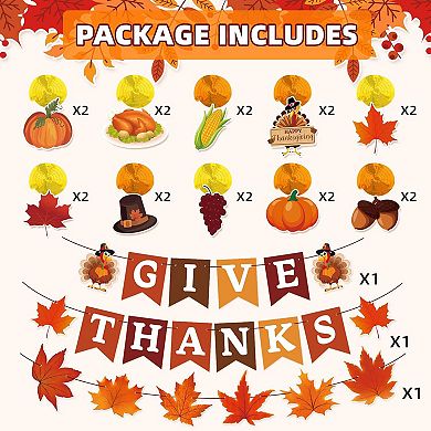 42-Piece Thanksgiving Decor Set 'Give Thanks' Banner, Fall Hanging Swirls & Garland for Home
