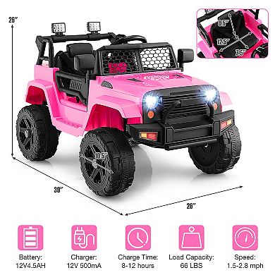 Gymax 12V Kids Ride On Truck Car Electric Vehicle Remote w/ Music & Light Pink
