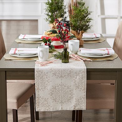 DII Christmas Jacquard Snowflakes Table Runner