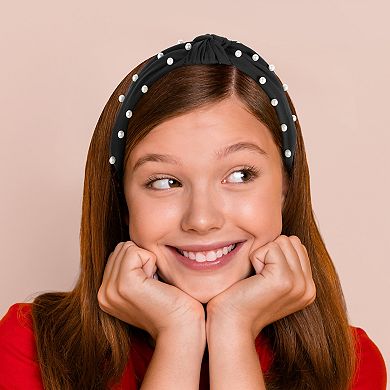 3Pcs Satin Knotted Pearl Headbands for Women 1.1 Inch Wide