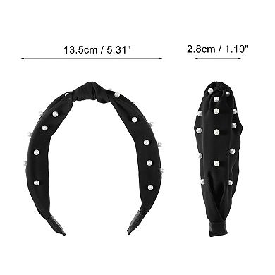 3Pcs Satin Knotted Pearl Headbands for Women 1.1 Inch Wide