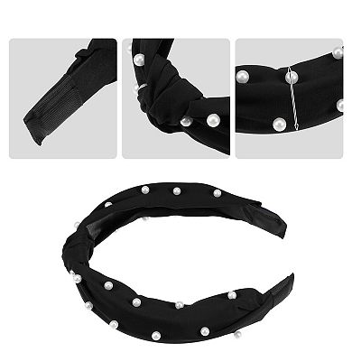 3Pcs Satin Knotted Pearl Headbands for Women 1.1 Inch Wide