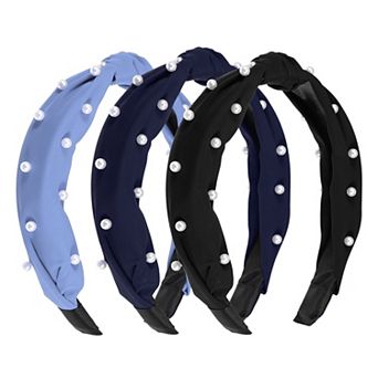 3 pc Satin Knotted Pearl Headbands for Women 1.1 Inch Wide