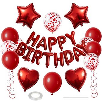27 pc Red Birthday Decorations with 3D Happy Birthday Balloon Banner and Confetti Balloons