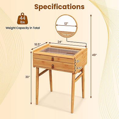 Costway Makeup Vanity Table with Adjustable Mirror Bamboo Dressing Table 2 Drawers