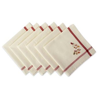 DII Natural Embroidered Fall Leaves Bordered Napkin Set/6