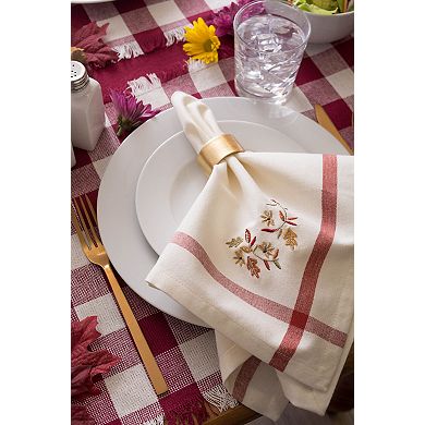 DII Natural Embroidered Fall Leaves Bordered Napkin Set/6