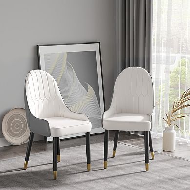 Modern Upholstered Dining Chairs Set of 2, Gold Metal Frame & Backrest