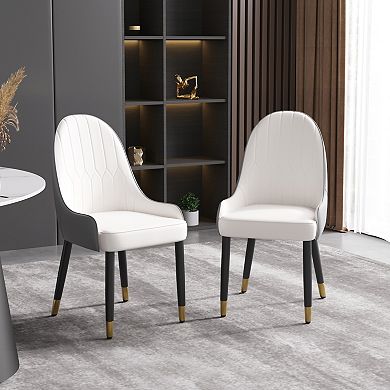 Modern Upholstered Dining Chairs Set of 2, Gold Metal Frame & Backrest