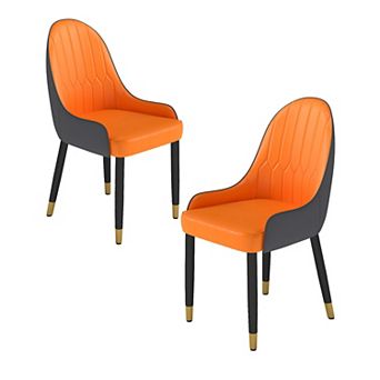 Modern Upholstered Dining Chairs Set of 2, Gold Metal Frame & Backrest