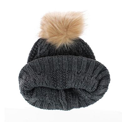 David & Young Women's Plaid Mama Patch Winter Beanie Knit Hat with Pom