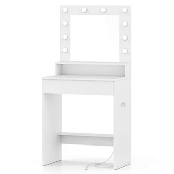 Costway Vanity Desk with Mirror and Lights with 3 Light Modes & Adjustable Brightness White