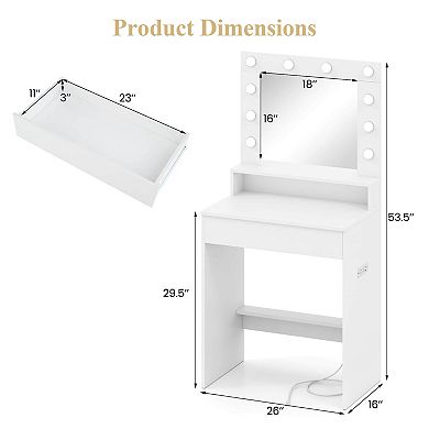Costway Vanity Desk with Mirror and Lights with 3 Light Modes & Adjustable Brightness White