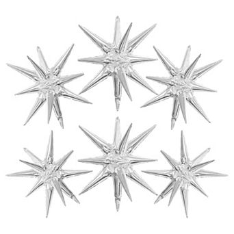 Silver Star Balloons 6 pc 22 Inch Large Cone Spike Foil Balloons For Christmas Birthday Disco Party