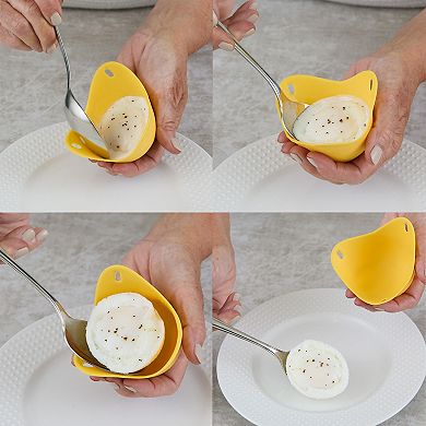 RSVP International Silicone Egg Poaching Cup Set/2 Tabbed Design for Easy Removal