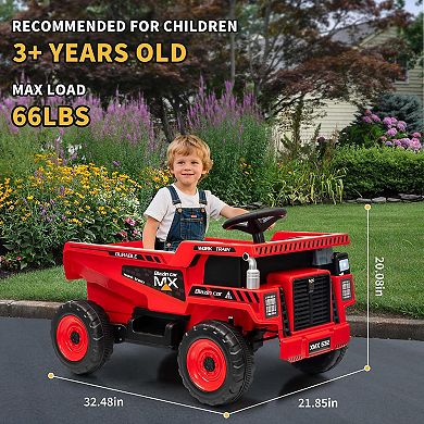 12V Kids Ride-On Dump Truck w/ Remote, Electric Dump Bed & Shovel, Bluetooth Music, LED Lights