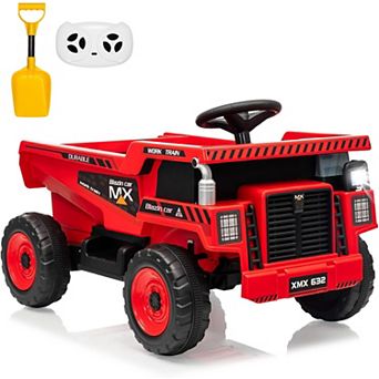 12V Kids Ride-On Dump Truck w/ Remote, Electric Dump Bed & Shovel, Bluetooth Music, LED Lights