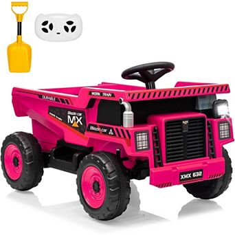 12V Kids Ride-On Dump Truck w/ Remote, Electric Dump Bed & Shovel, Bluetooth Music, LED Lights