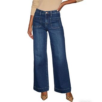 Womens Fall High Waisted Wide Leg Straight Denim Long Pants Pocket Vintage Elegant Work Casual Jeans