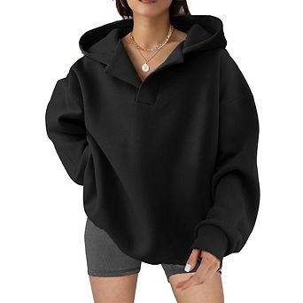 Womens Oversized Hoodies V Neck Sweatshirts Fleece Long Sleeve Pullover Y2K Clothes Trendy Outfits