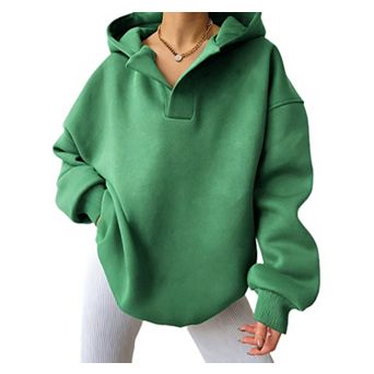 Womens Oversized Hoodies V Neck Sweatshirts Fleece Long Sleeve Pullover Y2K Clothes Trendy Outfits