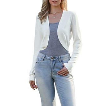 Long Sleeve Cropped Cardigan Sweaters for Women Open Front Bolero Shrug for Dresses