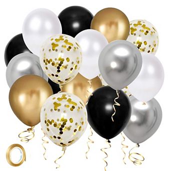 50 pc Black Gold Silver Balloons Metallic & Confetti Party Decorations