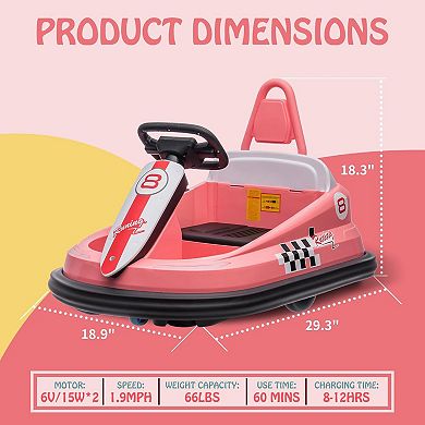 6V Kids Bumper Car: 360° Spin, 2 Speeds, LED & Music, Safety Belt
