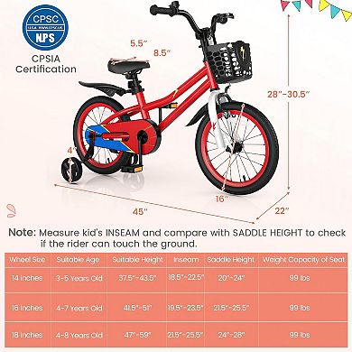 16 Inch Kids Bike with Removable Training Wheels for 4-7 Years Old